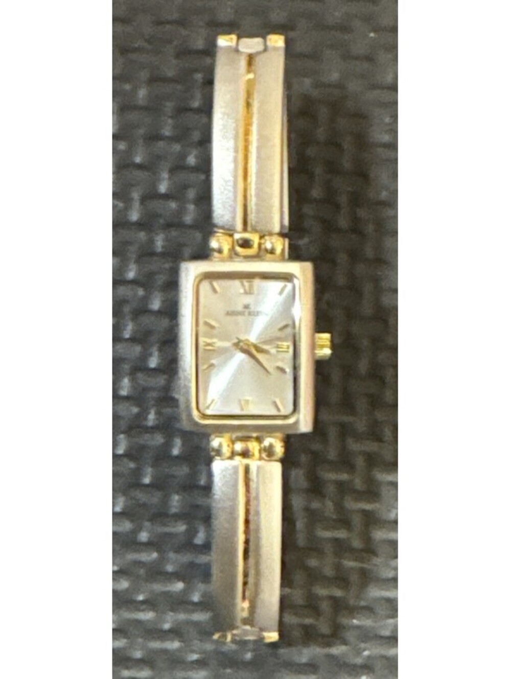 Anne Klein Women's Watch Tank Matte Silver Gold Two Tone New Battery SMALL 6"